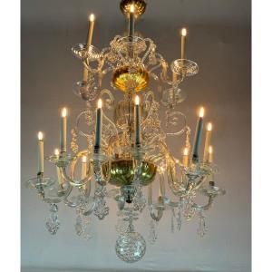 Liège Blown Glass Chandelier, Two Levels Of Arms, 18th Century