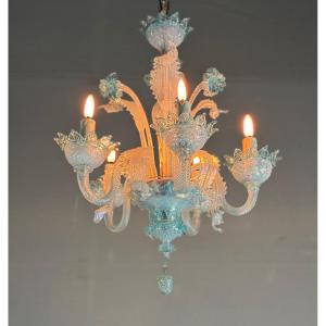Venetian Murano Glass Chandelier In Shades Of Blue, Circa 1950