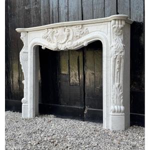 Louis XV Style Fireplace In Carrara Marble, Circa 1980