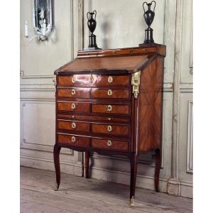 Louis XV Notary's Secretary Cabinet In Veneer, Stamped By Nicolas Petit, 18th Century
