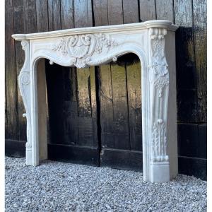 Louis XV Style Fireplace In Carrara Marble Circa 1980