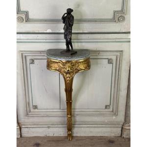 Console Table, Carved And Gilded Wood, Louis XV Style, Circa 1900, Green Campan Marble