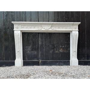 Louis XVI Style Fireplace In Very Finely Carved Carrara Marble Circa 1880