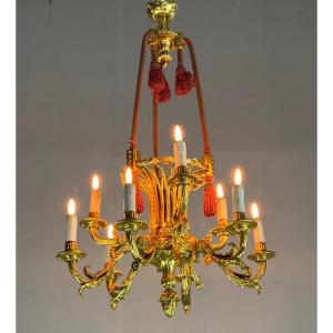 Louis XVI Style Basket Chandelier In Gilt Bronze Circa 1880