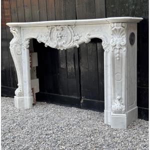 Impressive Louis XV Style Fireplace In Very Finely Carved Carrara Marble, Circa 1880