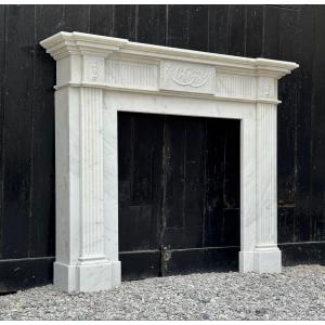Neoclassical White Carrara Marble Fireplace Circa 1930