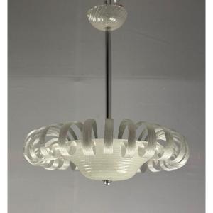 Venetian Chandelier In Iridescent White Murano Glass, Circa 1930