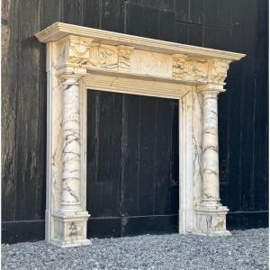 Napoleon III Fireplace In Paonazzo Marble, Cartouche In Statuary White Marble Circa 1880