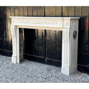 Louis XVI Style Fireplace In Carrara Marble Circa 1880 