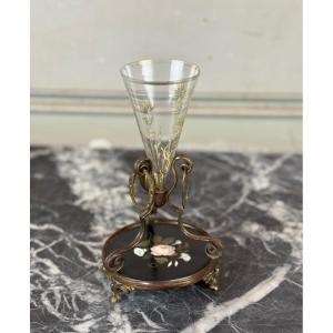 Small Vase In Enameled Glass, Bronze And Marble Marquetry, Circa 1880