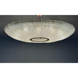 Important Glass And Brass Chandelier, Venini Circa 1960, One Pair Available