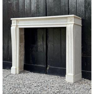 Louis XVI Style Fireplace In White Carrara Marble Circa 1880