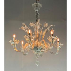 Venetian Murano Glass Chandelier, 6 Light Arms, Circa 1930