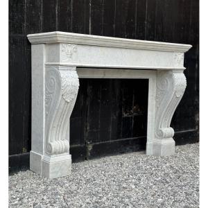 Charles X Fireplace In Carrara Marble, 19th Century 