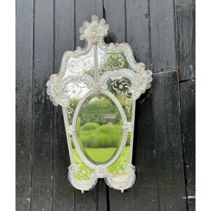 Venetian Mirror In Colorless Murano Glass Circa 1940