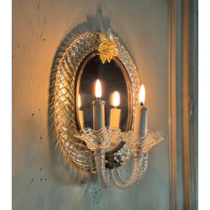 Pair Of “trecchia” Mirror Wall Lights, Venice, Circa 1950, Colorless And Gilded Murano Glass