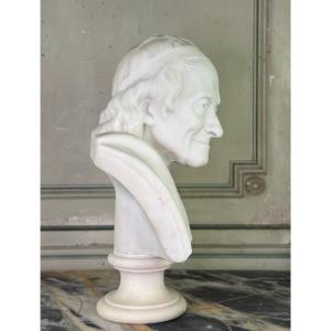 Marble Bust Of Voltaire After Jean Antoine Houdon, 19th Century Copy
