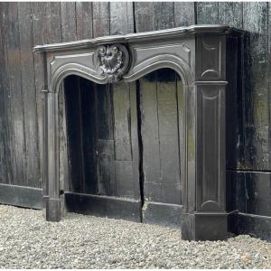 Louis XV Style Fireplace In Black Belgian Marble, Circa 1880