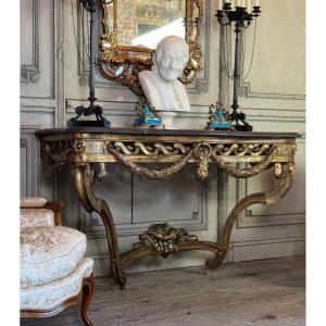 Transitional Console In Carved And Gilded Wood, France, 18th Century