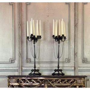 Pair Of Large Bronze Candelabras In The Antique Style, Circa 1880