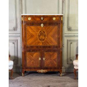 Louis XVI Drop-leaf Secretary In Rosewood And Violet Wood Veneer, 18th Century
