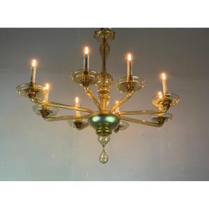 Venetian Chandelier In Golden Murano Glass, Venini Circa 1920 
