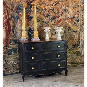 Louis XV Oak Chest Of Drawers, Black Patina, 18th Century