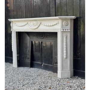 Louis XVI Style Fireplace In Carrara Marble, Circa 1880 