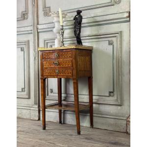 Louis XVI Side Table Or Chiffonnière In Veneered Wood, Brass Gallery, Late 18th Century