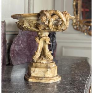 Alabaster Cup Decorated With Vine Branches On A Base Of Three Dolphins, Circa 1880