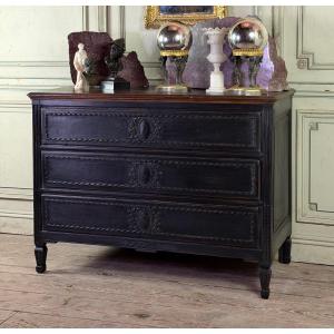 Louis XVI Chest Of Drawers In Black Patinated Oak, 18th Century