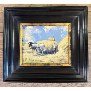 “the Harvests” Oil On Cardboard, Signed Hans Enzinger (1889-1972) Austria 