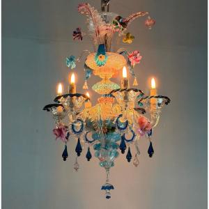 Venetian Chandelier In Multicolored Murano Glass, Circa 1930