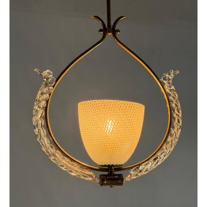 Venetian Chandelier In Colorless Murano Glass, "vetro à Reticello" Cut, Circa 1950 