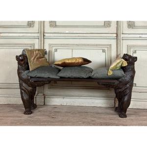 Two Bernese Or Brienz Bears, Also Known As Black Forest Bears, Forming A Bench, 19th Century 