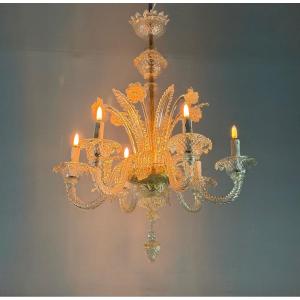 Venetian Chandelier In Gilded Murano Glass, Circa 1950
