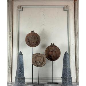 Three Lion-shaped , Cast Iron And Terracotta Facade Decorations, Circa 1880