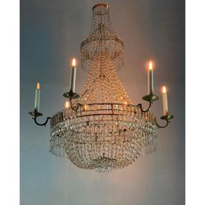 Sac De Perles Chandelier, Six Lights, Circa 1800