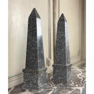 Pair Of Grey Granite Obelisks, Circa 1980