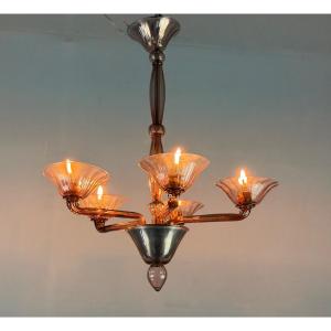 Venetian Chandelier In Amethyst Murano Glass, Circa 1920