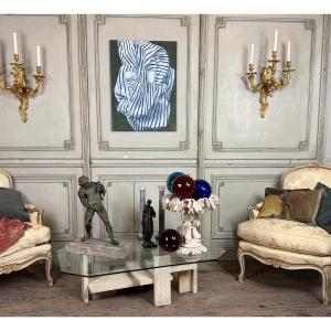Brutalist Table By Willy Ballez, In Travertine, Circa 1980