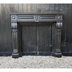 Large Napoleon III Fireplace In Black Belgian Marble, Circa 1880 