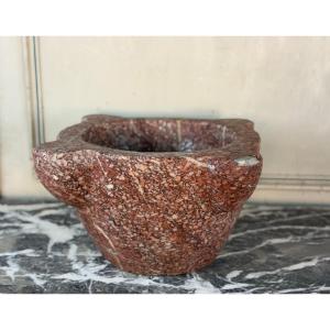 Large Mortar In Pink Phocaean Marble, 19th Century
