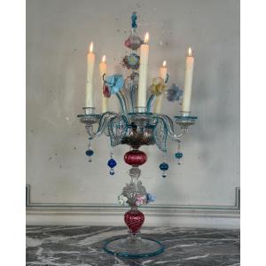 Venetian Girandole In Multicolored Murano Glass, 19th Century