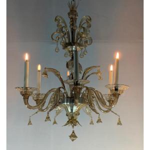 Venetian Chandelier In Gilded Murano Glass, Circa 1920 