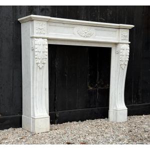 Louis XVI Style Fireplace In Carrara Marble, Circa 1880 