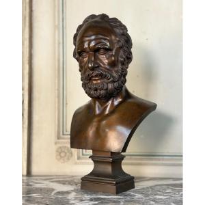 Bronze Bust Depicting A Philosopher After The Antique, 19th Century, Cast By Luppens 