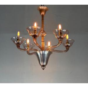 Venetian Chandelier In Amethyst-colored Murano Glass, Circa 1920 