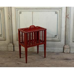 Wooden Newspaper Rack, Red Patina, England Circa 1900 