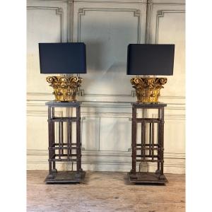 Pair Of Riveted Wrought Iron Bases, Circa 1900